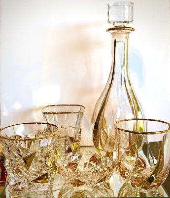 NEW - Gage 24K Gold Crystal Glass and Decanter Collection